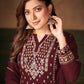 Myra Maroon Faux Georgette Embroidered Sharara Suit | Swadesiicart