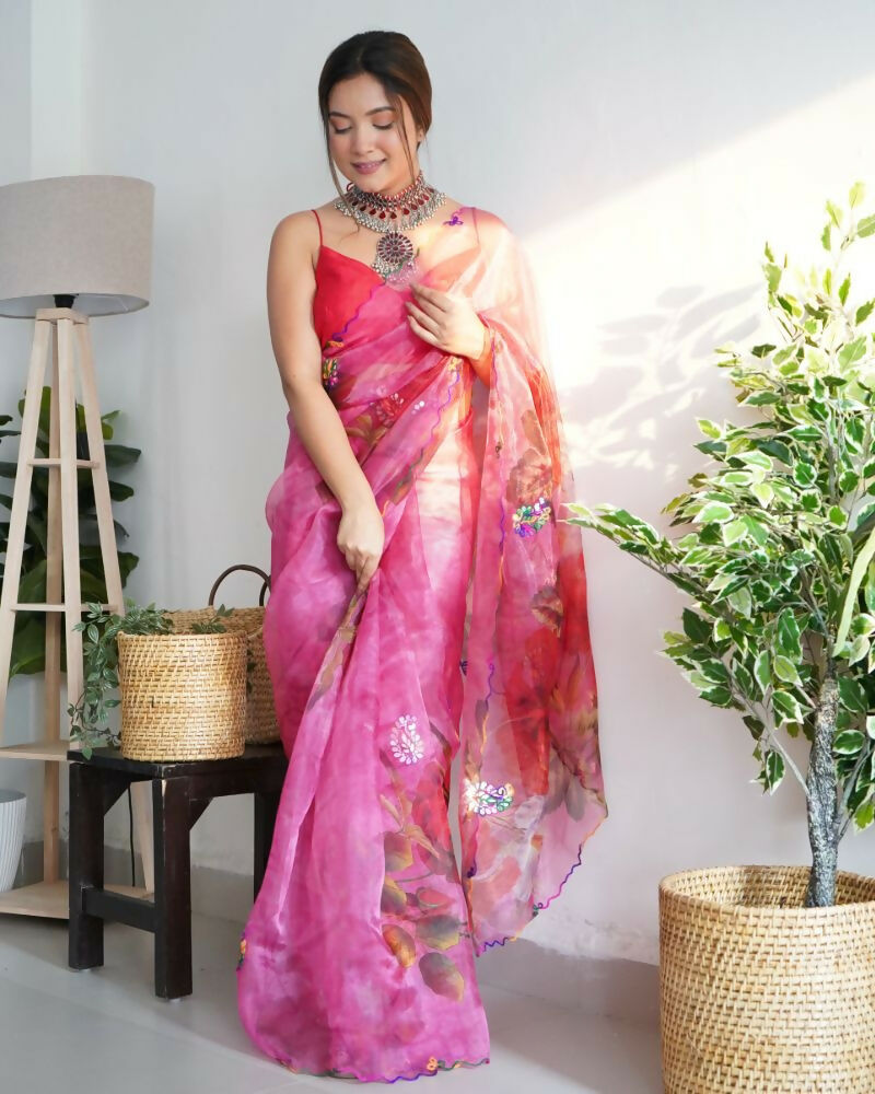 Vamsee Dillagi Dark Pink (Dillagi) Organza Saree - Swadesiicart