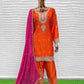 Aarshi Fashions Orange Chinon Wedding Suits