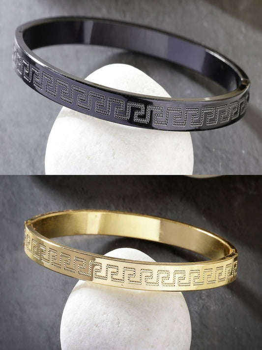 NVR Men's Set of 2 Gold & Black Rhodium-Plated Stainless Steel Kada Bracelet - NR Retail-NVR