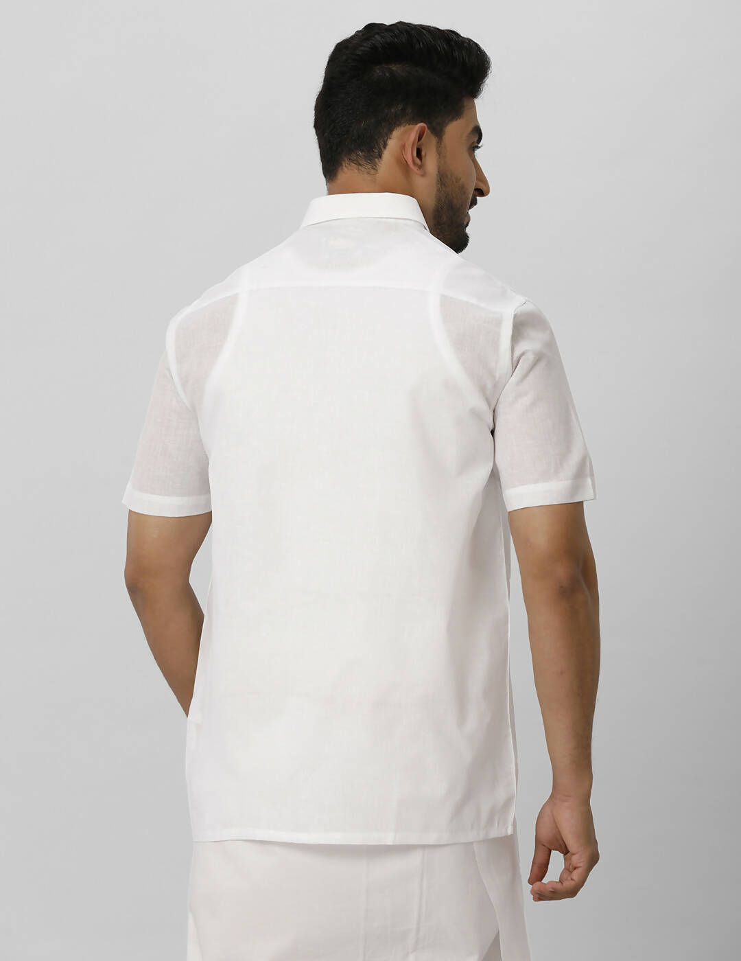 Ramraj Cotton Mens Half Sleeve Formal Poly Cotton White Shirt | Swadesiicart
