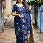 Navy Blue Pure Silk Woven Design Saree with Unstitched Blouse - Hiral Fashion | Swadesiicart