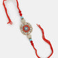 NVR Women & Men Set of 2 Red-colored Stone-Studded & Beaded Bhaiya Bhabhi Rakhi With Roli Chawal | Swadesiicart