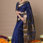 Very Much Indian Rajsi - Handloom Ari Checks Cotton Silk Saree With Golden Border - Dark Blue | Swadesiicart