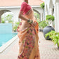 Vishnu Weaves Women's Peach Muga Cotton Thread Weaving Saree with Blouse - Swadesiicart