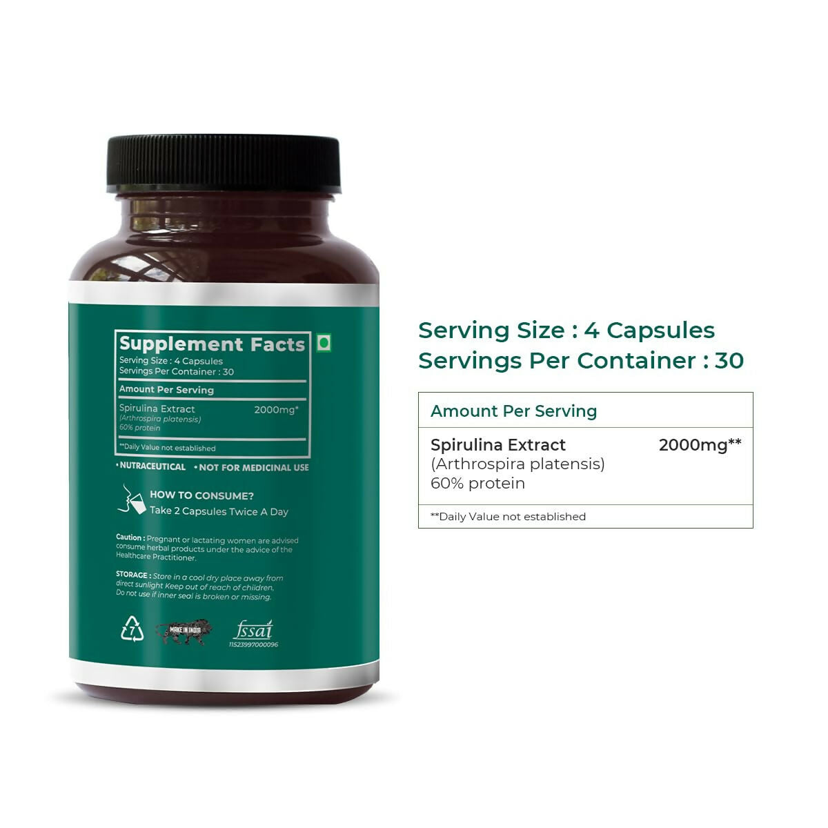 Saptamveda Spirulina Capsules | Swadesiicart