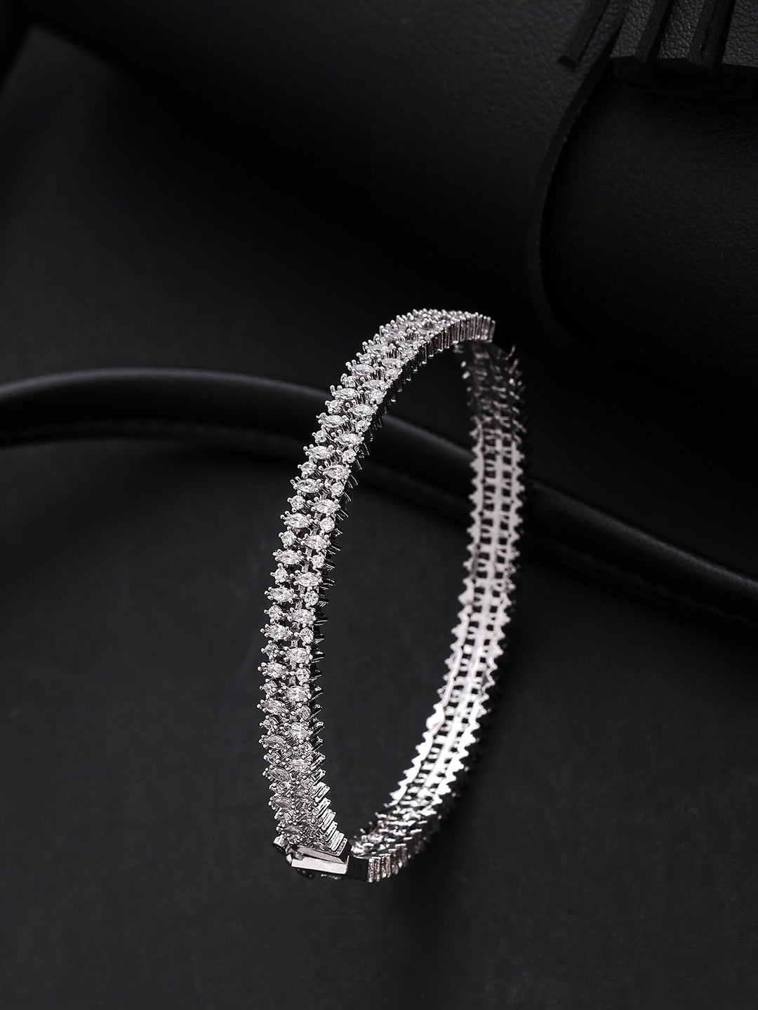 Priyaasi Women Silver-Plated American Diamond Studded Bracelet - Noz2Toz