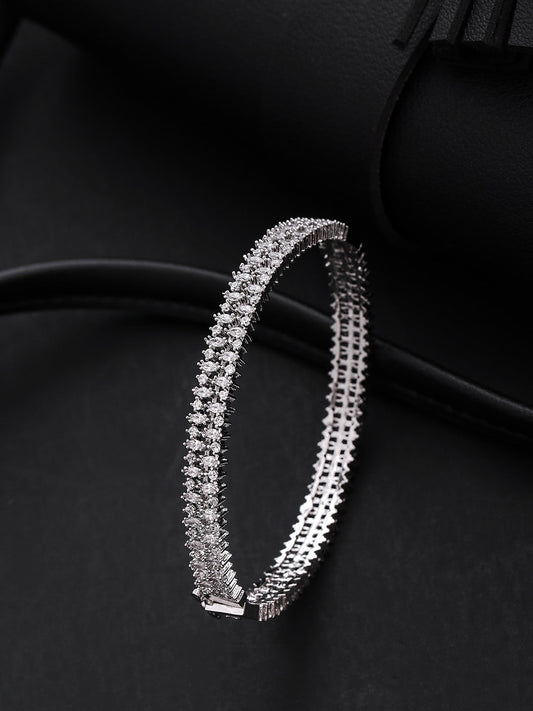 Priyaasi Women Silver-Plated American Diamond Studded Bracelet - Noz2Toz