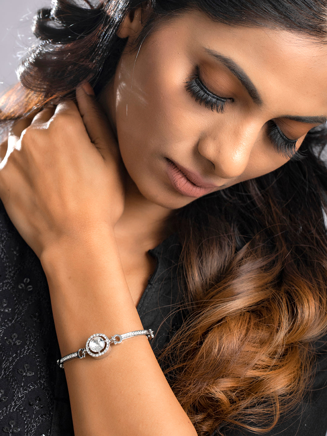 Priyaasi Women American Diamond Silver Plated Link Bracelet - Swadesiicart