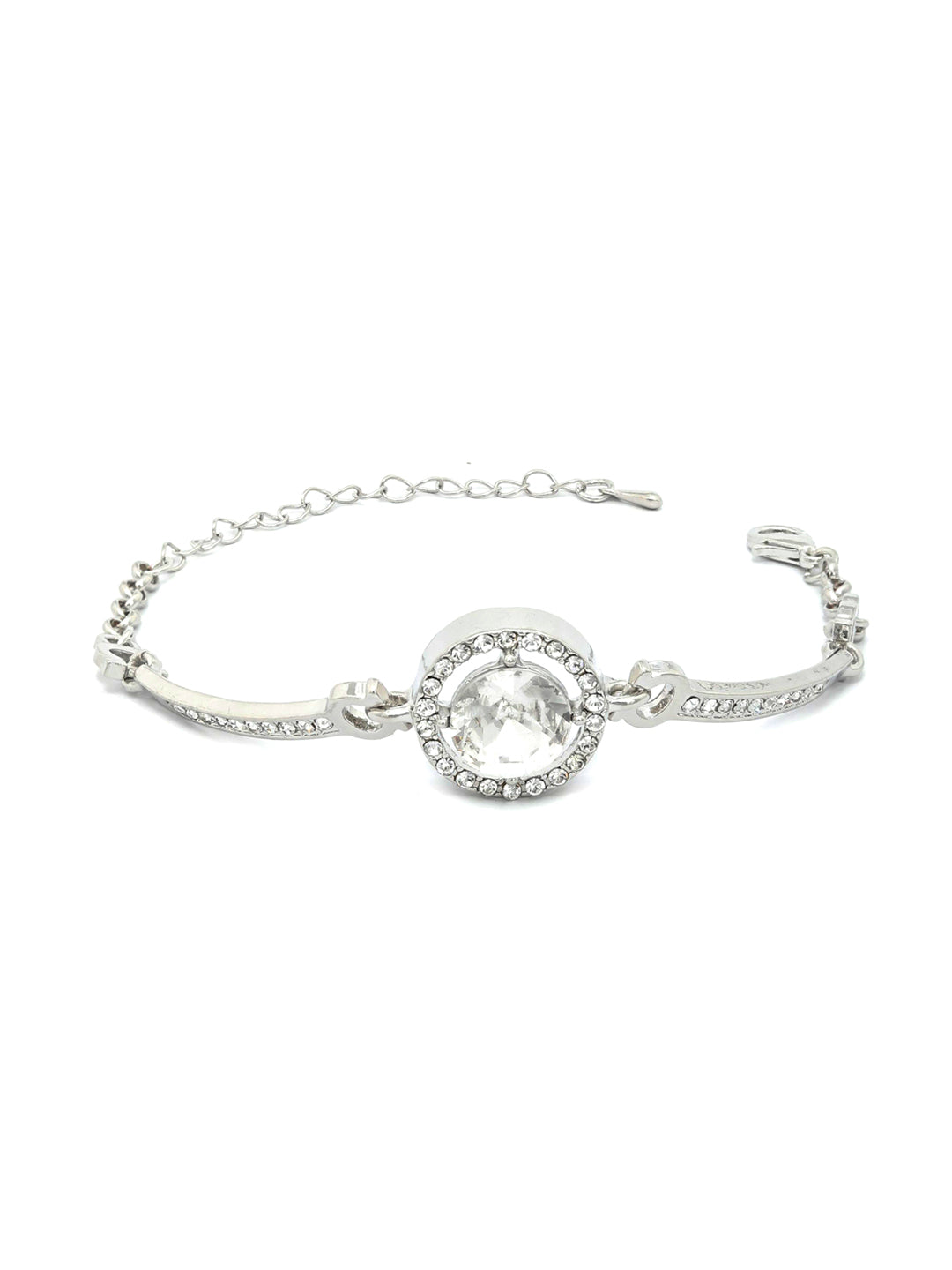 Priyaasi Women American Diamond Silver Plated Link Bracelet - Swadesiicart