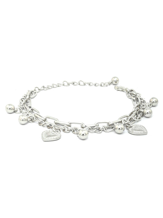 Priyaasi Women Silver Plated Heart Link Bracelet - Swadesiicart