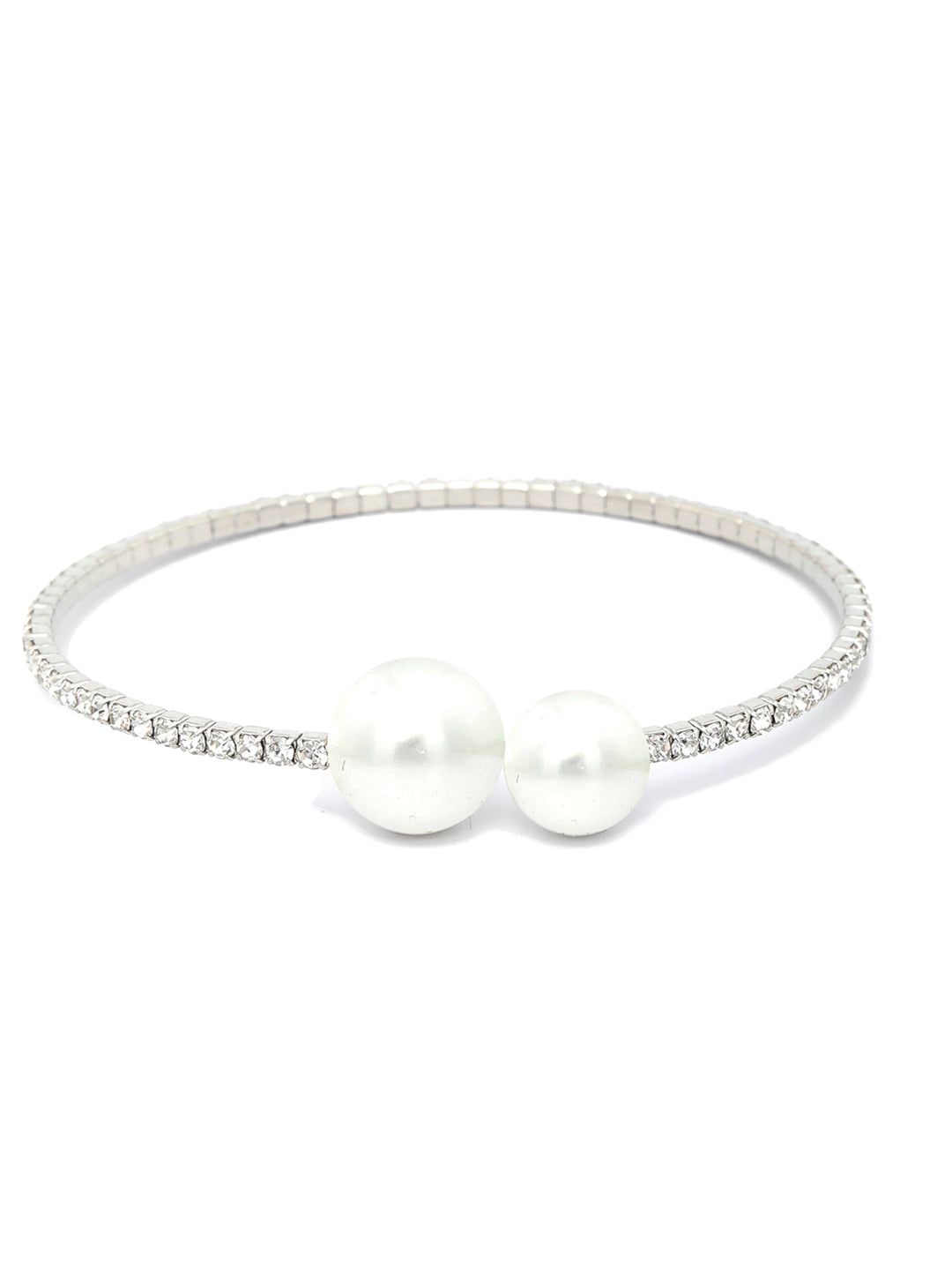 Priyaasi Women American Diamond Perals Silver Plated Circle Cuff Bracelet - Swadesiicart