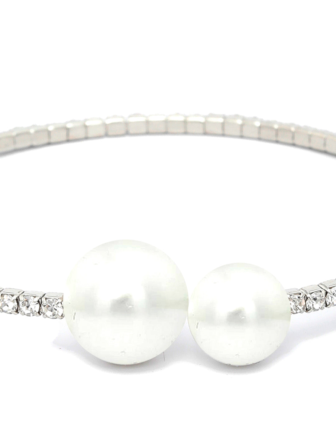 Priyaasi Women American Diamond Perals Silver Plated Circle Cuff Bracelet - Swadesiicart