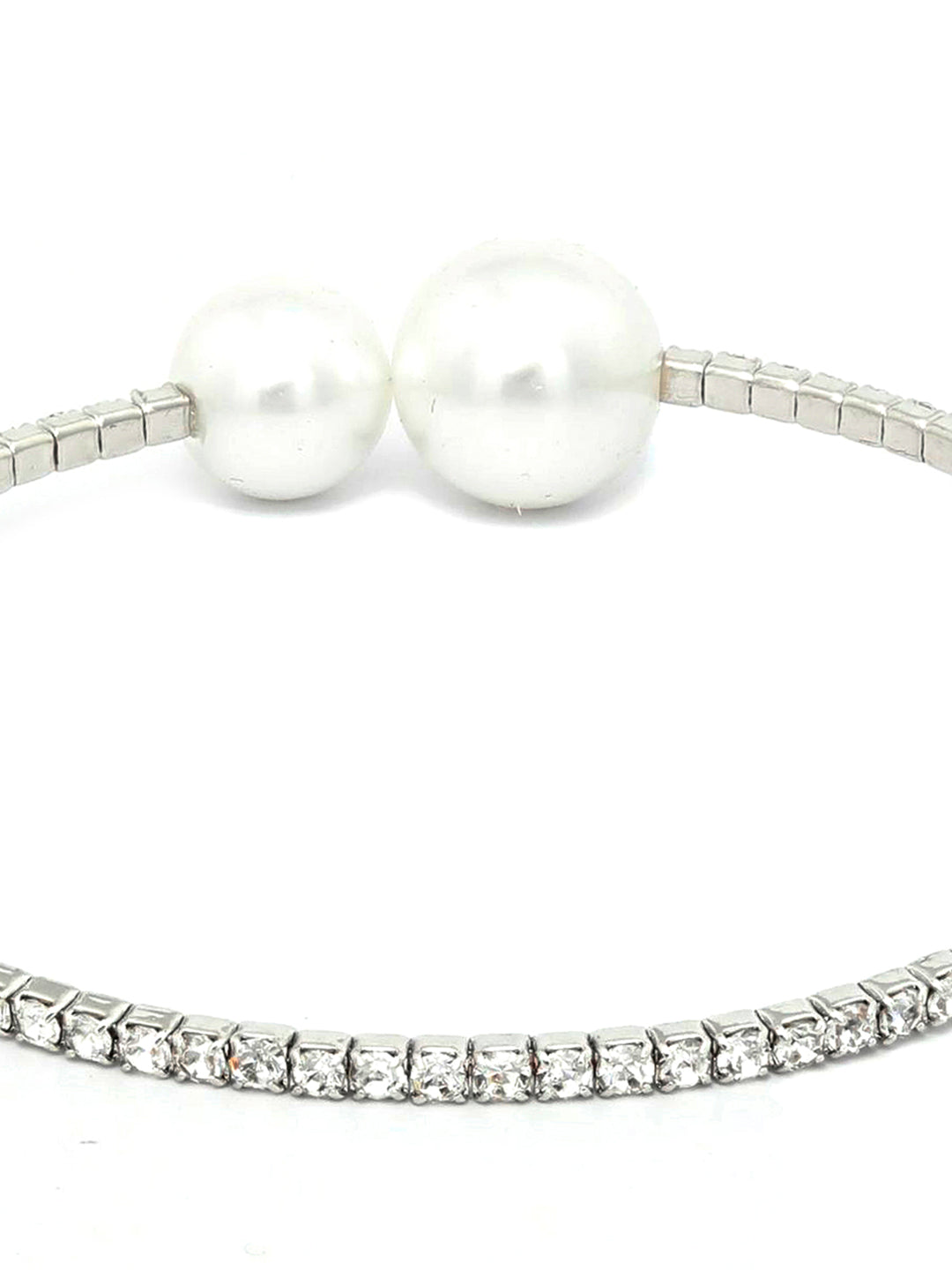 Priyaasi Women American Diamond Perals Silver Plated Circle Cuff Bracelet - Swadesiicart