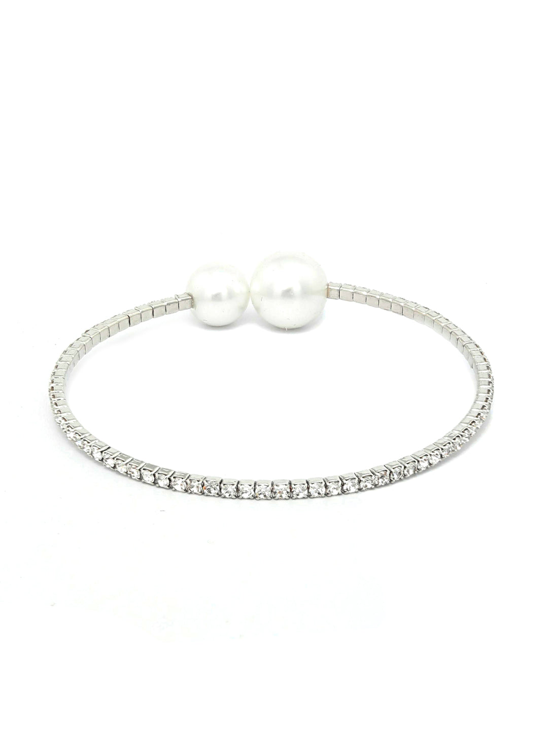 Priyaasi Women American Diamond Perals Silver Plated Circle Cuff Bracelet - Swadesiicart