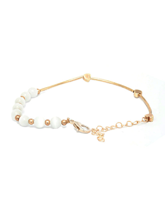 Priyaasi Women White Pearls Rose Gold-Polished Link Bracelet - Swadesiicart