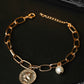 Priyaasi Women White Pearls Rose Gold-Polished Coin Link Bracelet - Noz2Toz