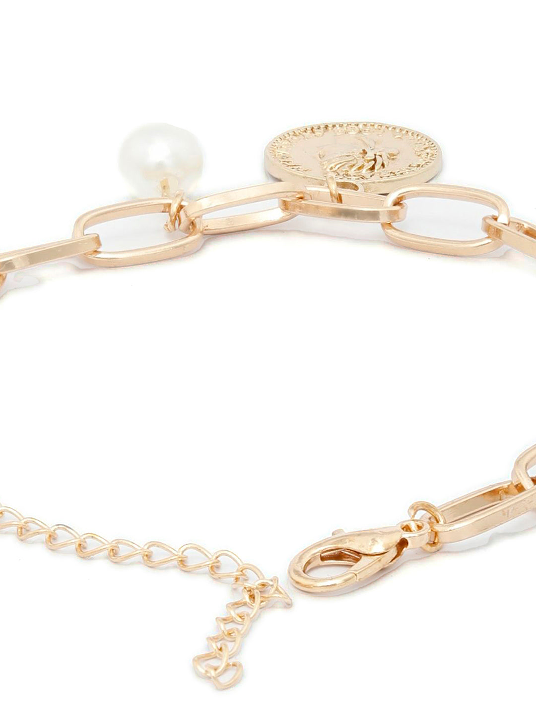 Priyaasi Women White Pearls Rose Gold-Polished Coin Link Bracelet - Swadesiicart