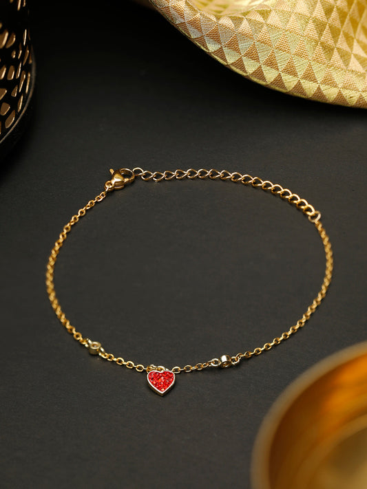 Priyaasi Women Red Stones Gold-Polished Heart Link Bracelet - Noz2Toz