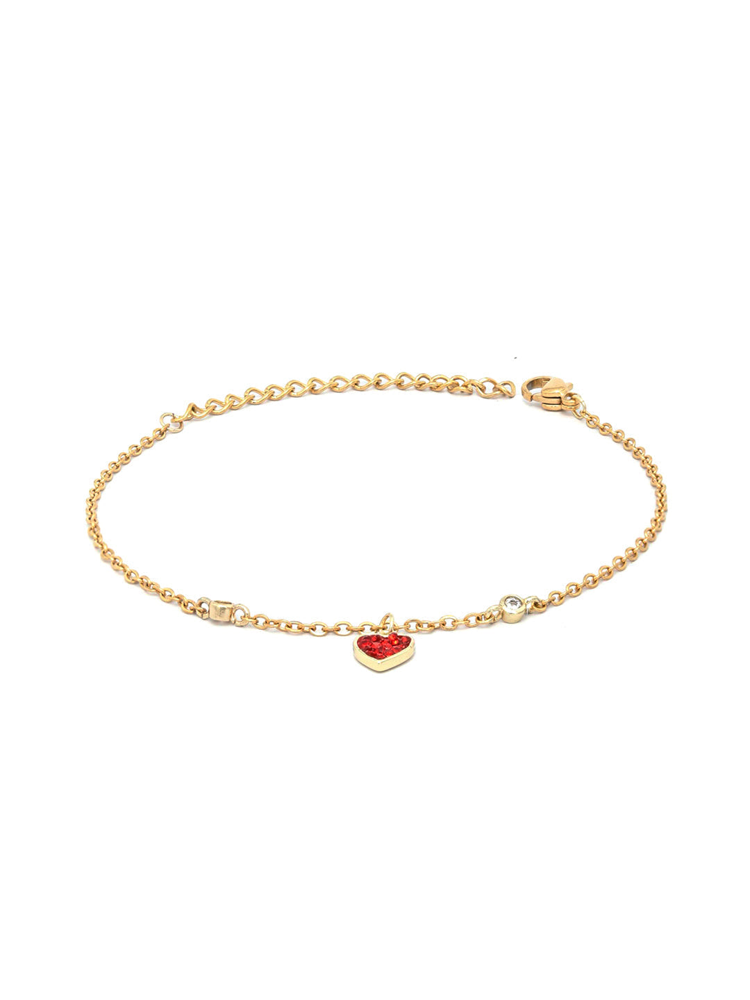 Priyaasi Women Red Stones Gold-Polished Heart Link Bracelet - Swadesiicart