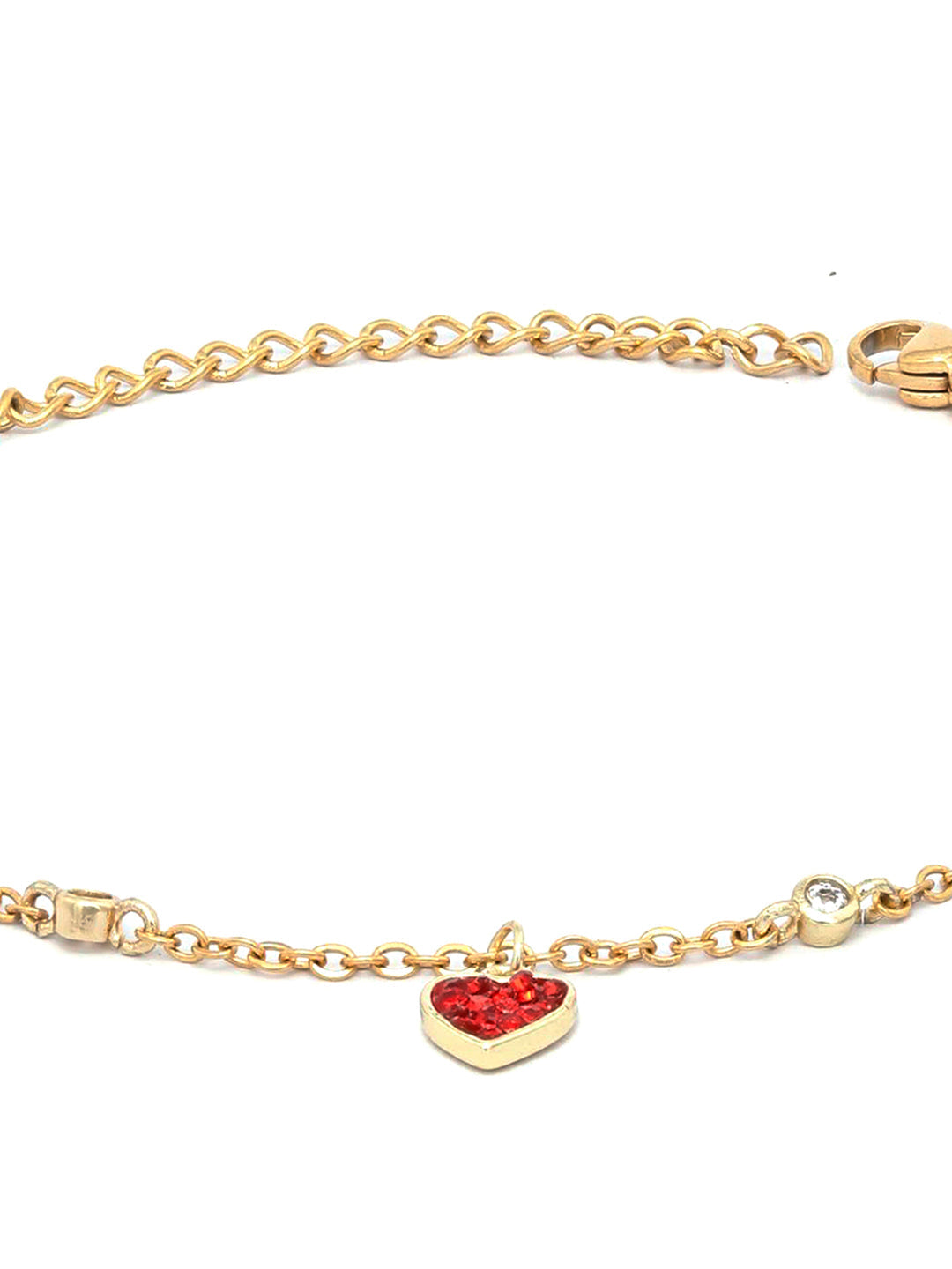 Priyaasi Women Red Stones Gold-Polished Heart Link Bracelet - Swadesiicart