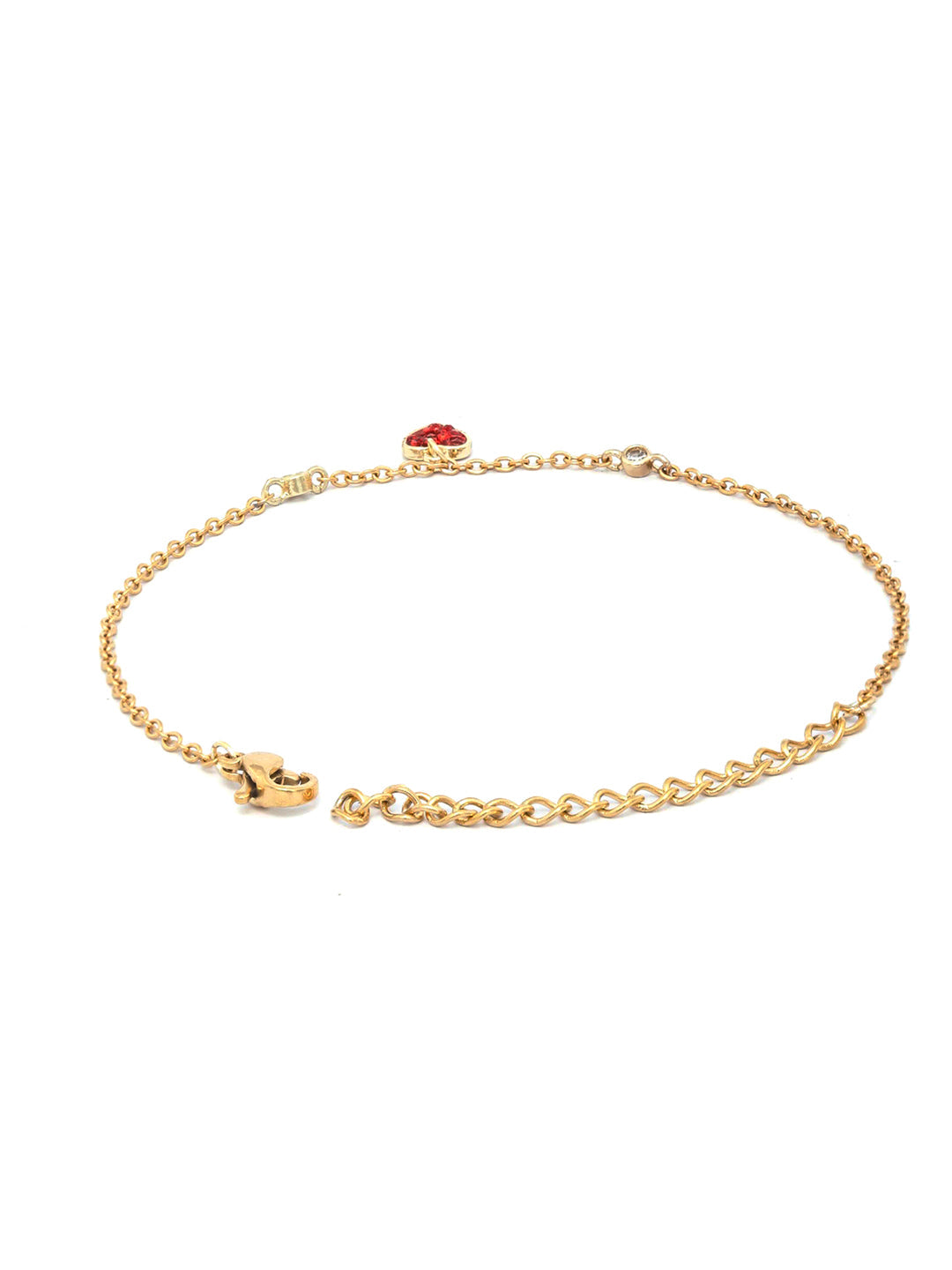 Priyaasi Women Red Stones Gold-Polished Heart Link Bracelet - Swadesiicart
