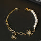 Priyaasi Women White American Diamond Pearls Gold-Polished Star Link Bracelet - Noz2Toz