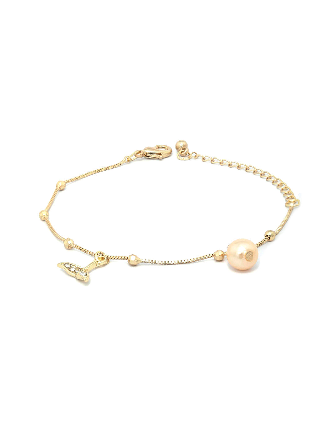 Priyaasi Women American Diamond Pearls Gold-Polished Fishtail Link Bracelet - Swadesiicart