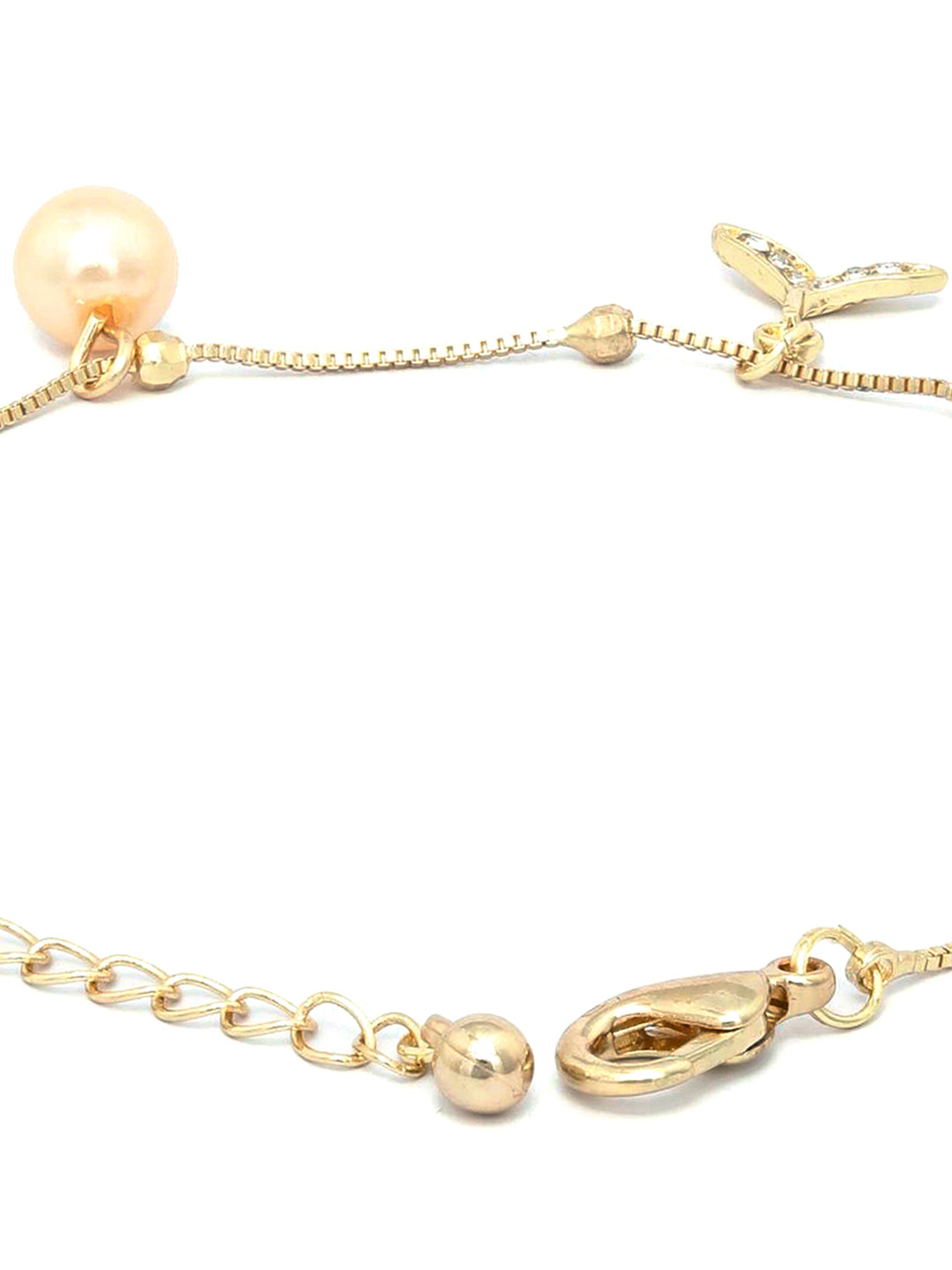 Priyaasi Women American Diamond Pearls Gold-Polished Fishtail Link Bracelet - Swadesiicart