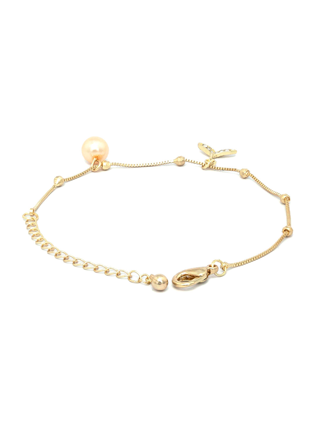 Priyaasi Women American Diamond Pearls Gold-Polished Fishtail Link Bracelet - Swadesiicart