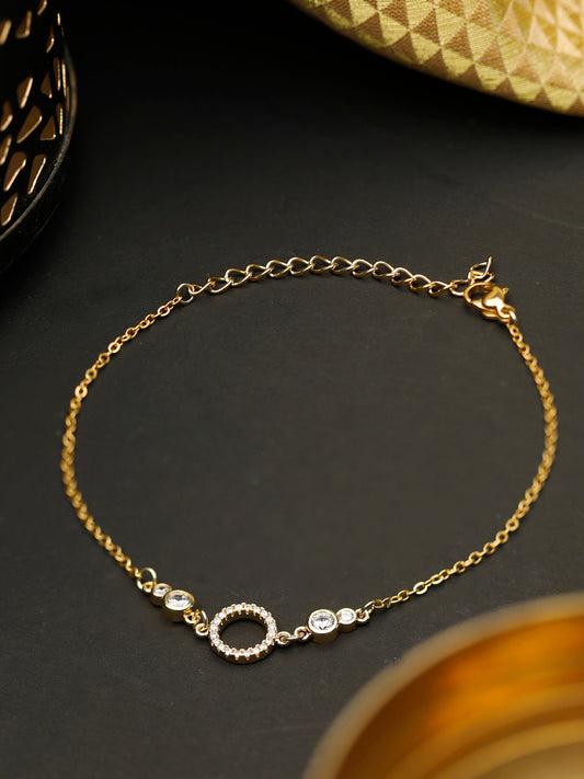 Priyaasi Women American Diamond Gold-Polished Link Bracelet In Circle - Noz2Toz