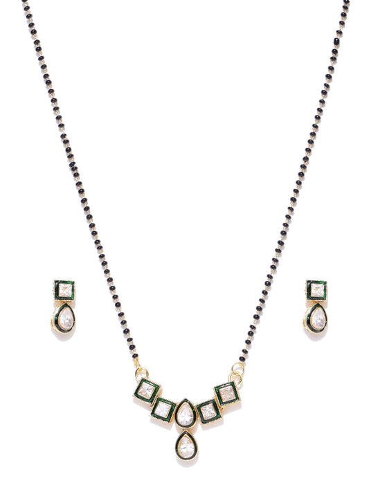 Priyaasi Gold Finish American Diamond Mangalsutra With Earrings Set For Women - Swadesiicart