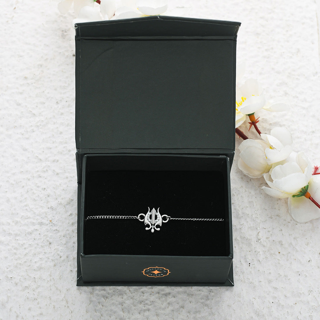 trueBrowns 925 Sterling Silver Precious Trishul Silver Bracelet Rakhi | Swadesiicart