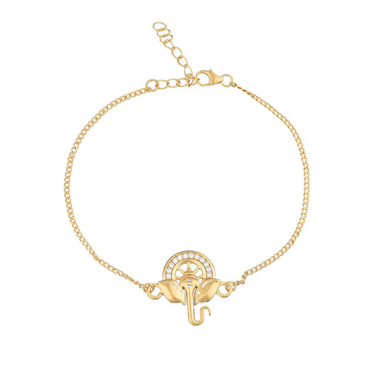 trueBrowns 925 Sterling Silver Gold-Polished Ganesha Bracelet Rakhi | Swadesiicart