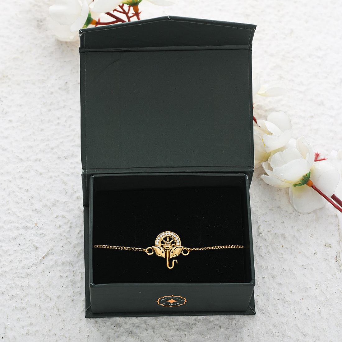 trueBrowns 925 Sterling Silver Gold-Polished Ganesha Bracelet Rakhi | Swadesiicart
