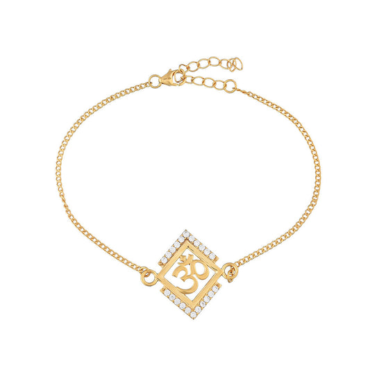 trueBrowns 925 Sterling Silver Auspicious Om Gold-Polished Gold Micron Plated Bracelet Rakhi | Swadesiicart