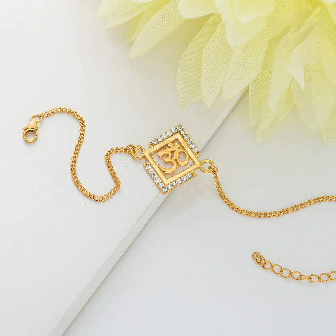 trueBrowns 925 Sterling Silver Auspicious Om Gold-Polished Gold Micron Plated Bracelet Rakhi | Swadesiicart