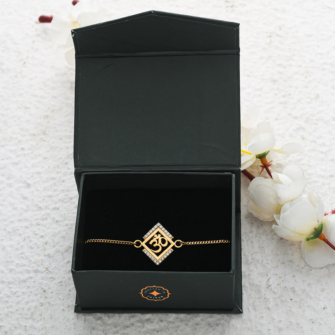 trueBrowns 925 Sterling Silver Auspicious Om Gold-Polished Gold Micron Plated Bracelet Rakhi | Swadesiicart