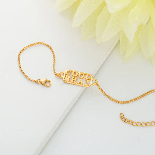 trueBrowns 925 Sterling Silver Gold-Polished Gold Micron Plated Cool Bhai Bracelet Rakhi | Swadesiicart