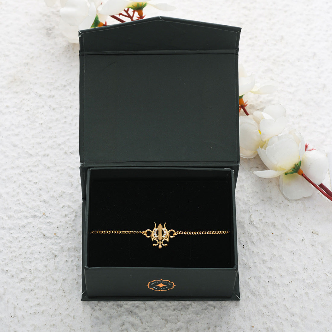 trueBrowns 925 Sterling Silver Gold-Polished Gold Micron Plated Trishul Bracelet Rakhi | Swadesiicart