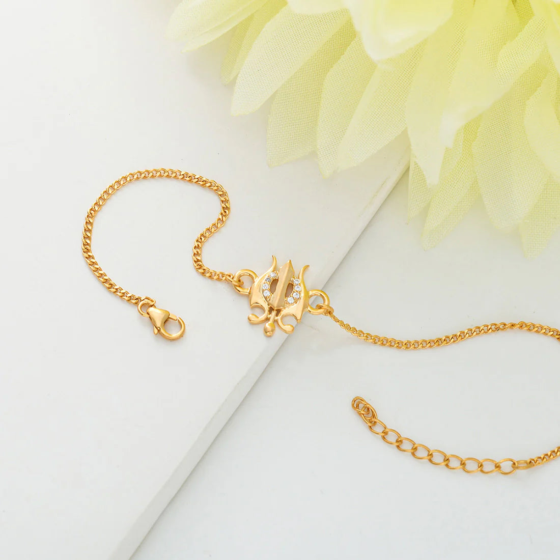 trueBrowns 925 Sterling Silver Gold-Polished Gold Micron Plated Trishul Bracelet Rakhi | Swadesiicart