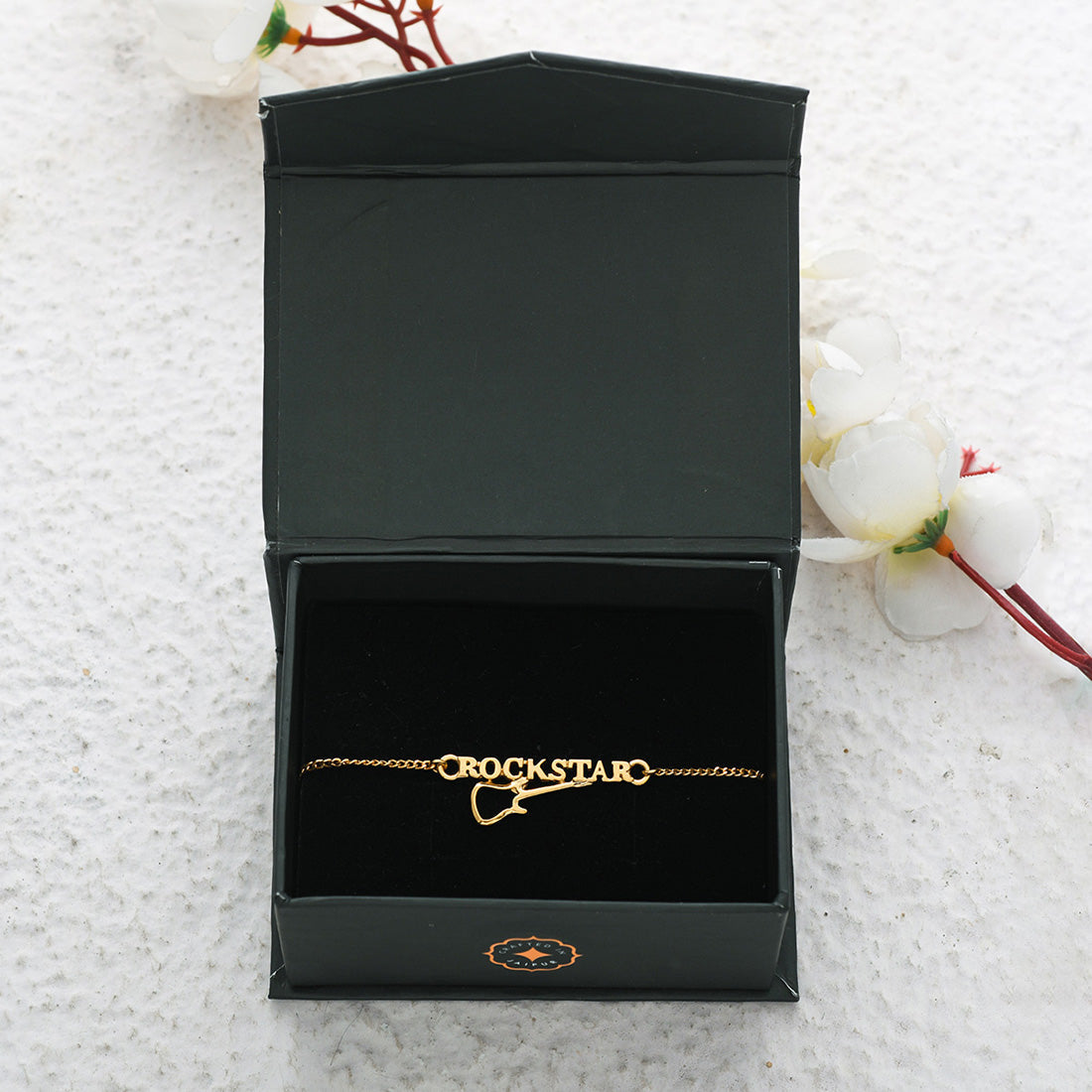 trueBrowns 925 Sterling Silver Rockstar Gold-Polished Gold Micron Plated Bracelet Rakhi | Swadesiicart