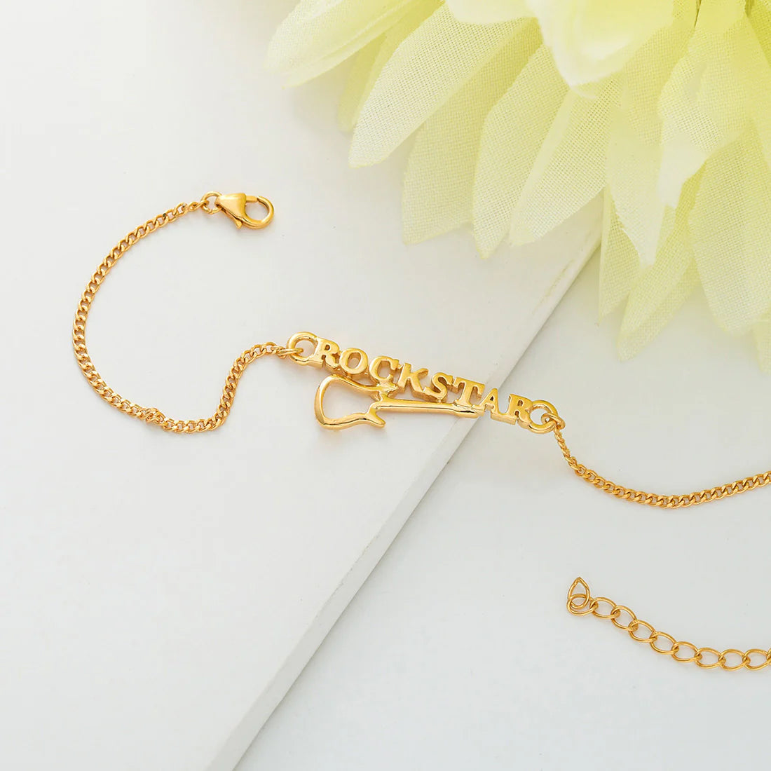 trueBrowns 925 Sterling Silver Rockstar Gold-Polished Gold Micron Plated Bracelet Rakhi | Swadesiicart