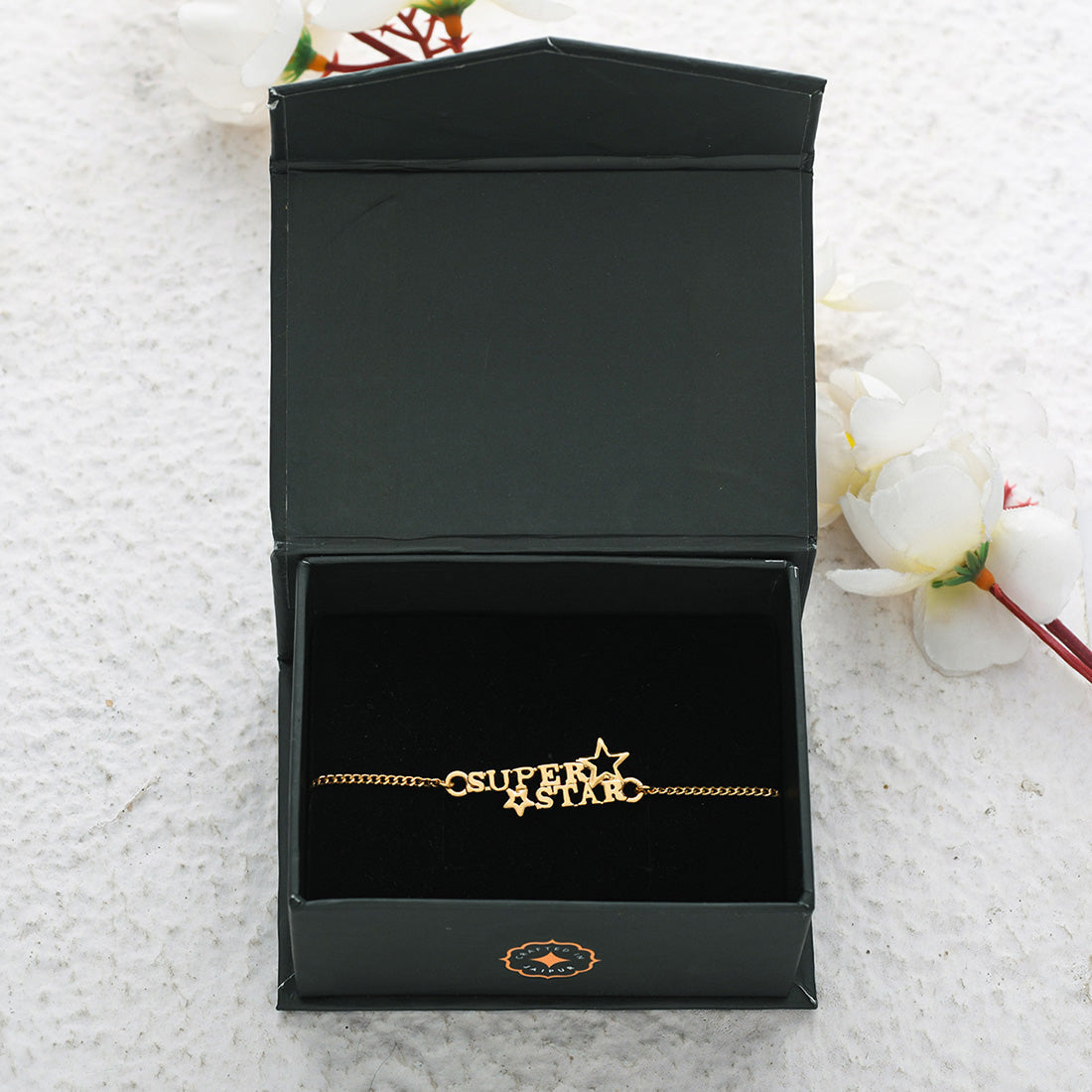trueBrowns 925 Sterling Silver Gold-Polished Gold Micron Plated Superstar Bracelet Rakhi | Swadesiicart