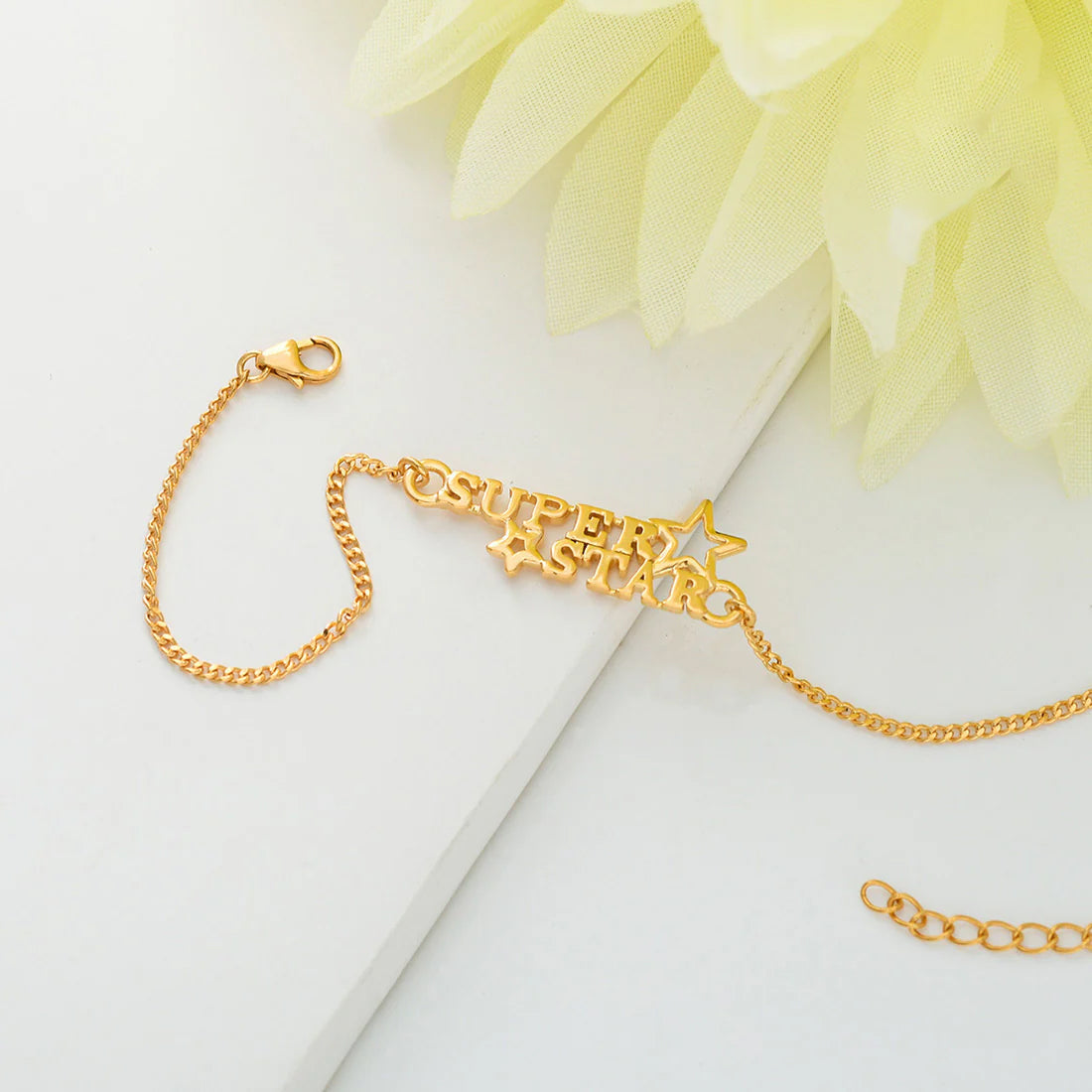trueBrowns 925 Sterling Silver Gold-Polished Gold Micron Plated Superstar Bracelet Rakhi | Swadesiicart