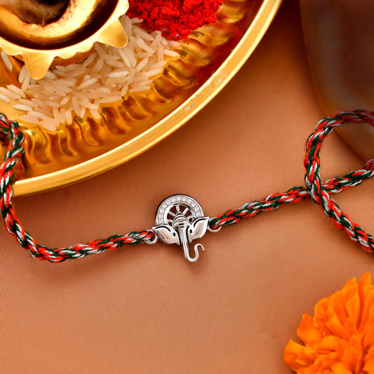 trueBrowns 925 Sterling Silver Auspicious Ganpati Thread Style Rakhi | Swadesiicart