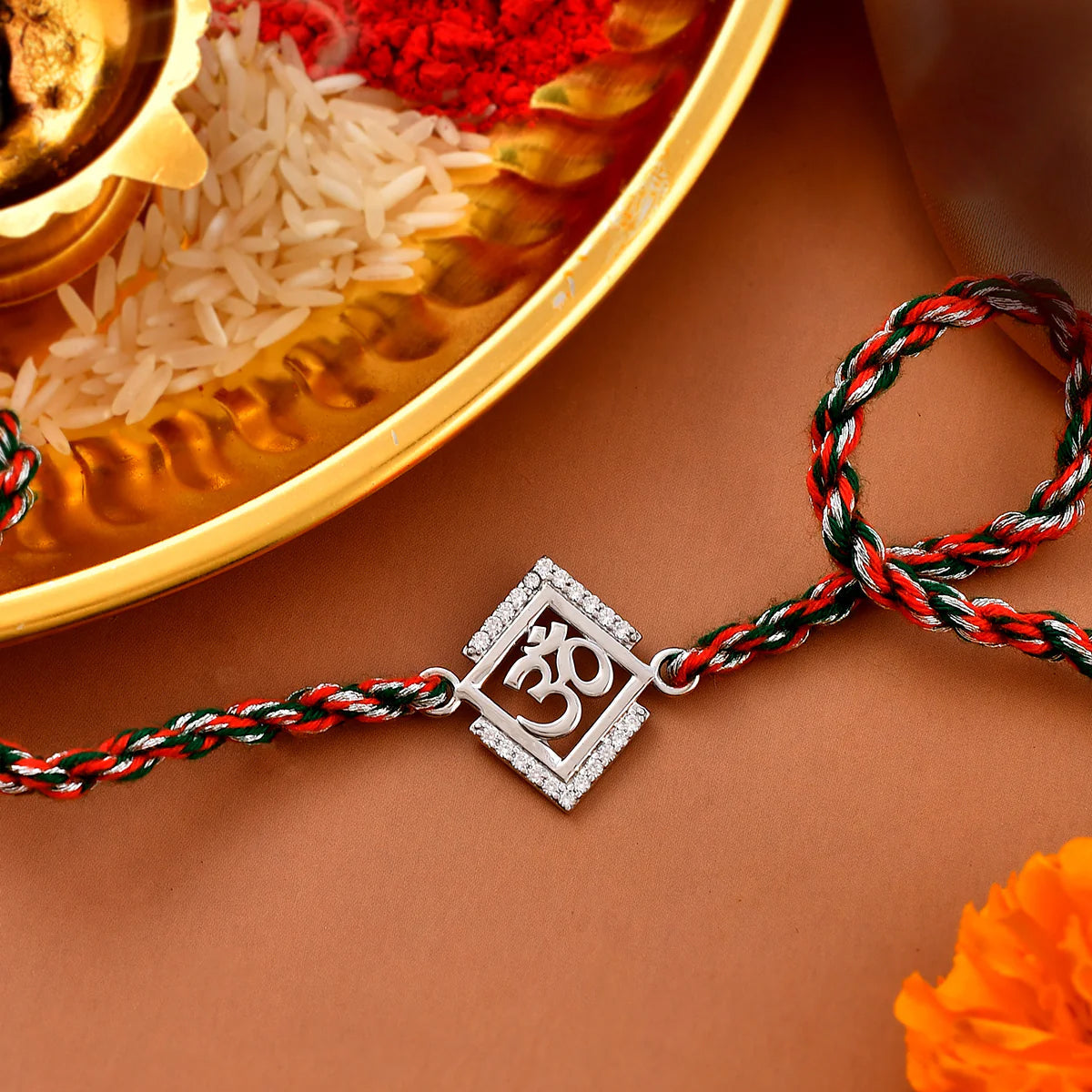 trueBrowns 925 Sterling Silver Precious Om Thread Rakhi | Swadesiicart