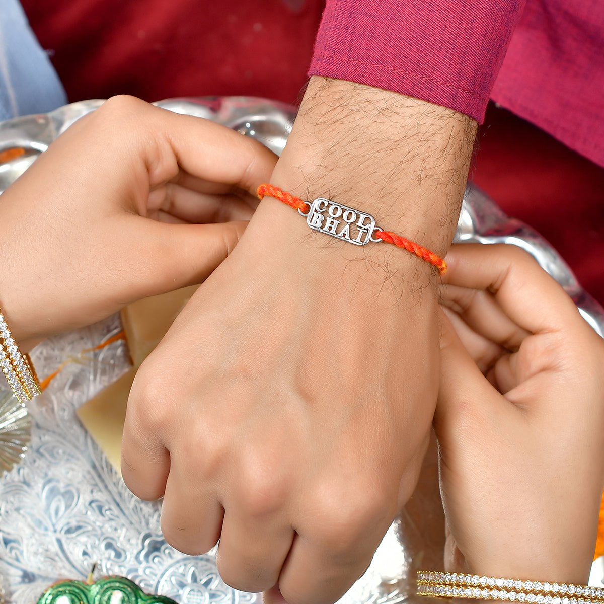 trueBrowns 925 Sterling Silver Precious Cool Bhai Thread Rakhi | Swadesiicart