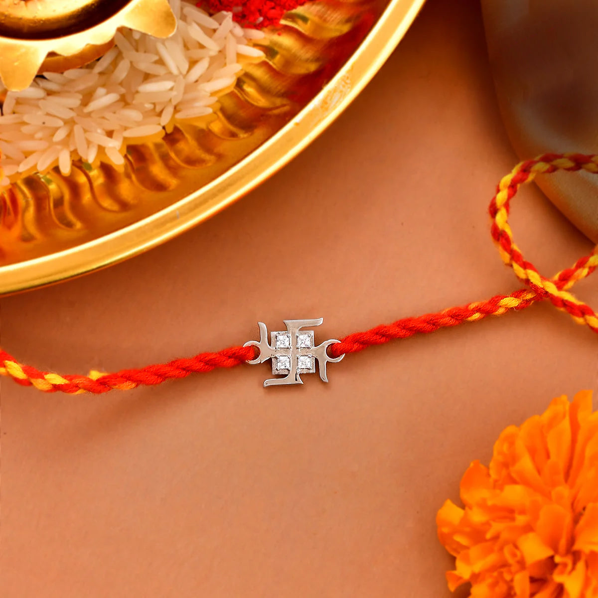trueBrowns 925 Sterling Silver Precious Swastik Thread Rakhi | Swadesiicart
