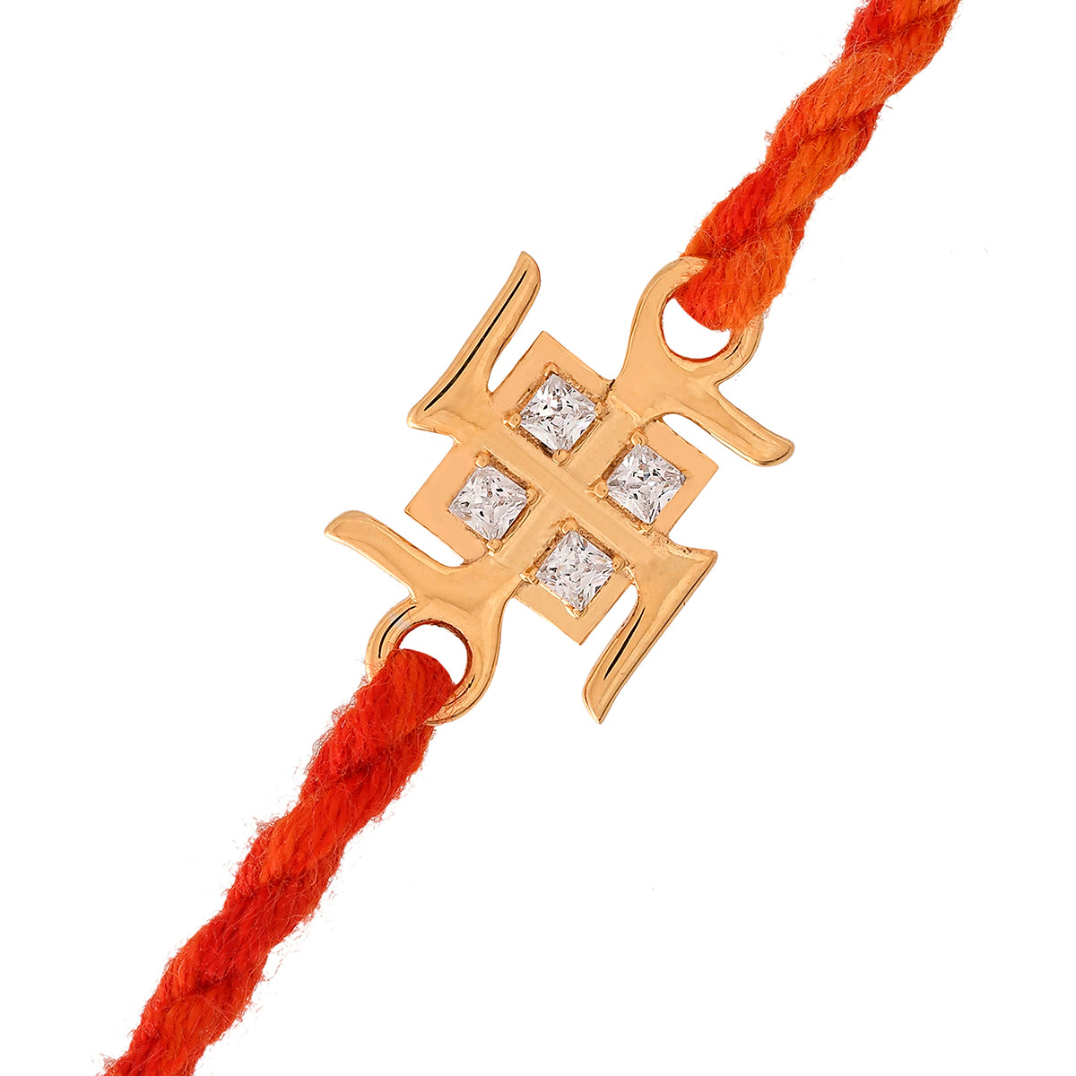 trueBrowns 925 Sterling Silver Swastik Gold-Polished Gold Micron Plated Thread Rakhi | Swadesiicart